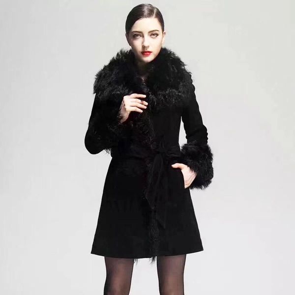 women's leather & faux rf1995b winter fashion genuine coat big sheep fur collar and cuffs double breasted jacket women, Black
women's leather & faux rf1995b winter fashion genuine coat big sheep fur collar and cuffs double breasted jacket women, Black