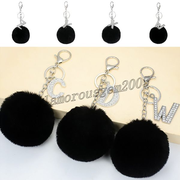 26 letters black pompon fur ball keychain creative small gift pendant alloy rhinestone alphabet key chain key ring accessories, Silver
26 letters black pompon fur ball keychain creative small gift pendant alloy rhinestone alphabet key chain key ring accessories, Silver