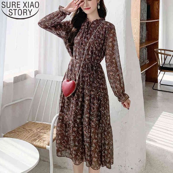 women dress mid-calf vintage floral print chiffon spring stand collar long flare sleeve ladies straight dresses 8210 50 210417, Black;gray
women dress mid-calf vintage floral print chiffon spring stand collar long flare sleeve ladies straight dresses 8210 50 210417, Black;gray