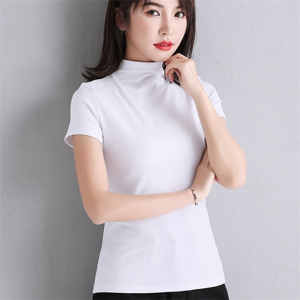 women soft cotton t-shirt turtleneck solid color lady tees short sleeve summer womens clothings all match female t-shirts, White
women soft cotton t-shirt turtleneck solid color lady tees short sleeve summer womens clothings all match female t-shirts, White