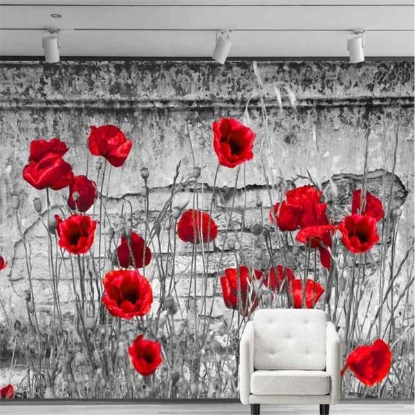 wallpapers drop custom 3d wallpaper mural black and white retro shabby brick wall poppy flower decoration painting wallpa
wallpapers drop custom 3d wallpaper mural black and white retro shabby brick wall poppy flower decoration painting wallpa