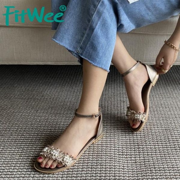 fitwee plus size 34-46 women sandals shoes fashion metal buckle pearls modern comfortable low heels lady footwear, Black 
fitwee plus size 34-46 women sandals shoes fashion metal buckle pearls modern comfortable low heels lady footwear, Black