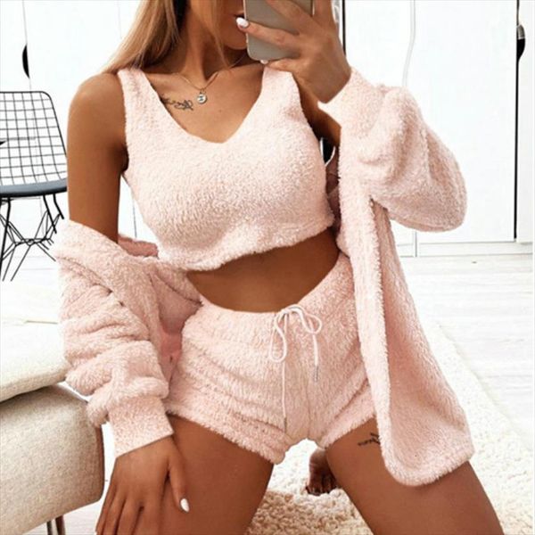winter 3pcs plush pajama set women sleepwear home coat tank shorts sets lace up cardigan loose autumn, Black;red
winter 3pcs plush pajama set women sleepwear home coat tank shorts sets lace up cardigan loose autumn, Black;red