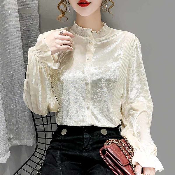 pleated lace stand collar french vintage autumn blouse cardigan clothing women velvet lantern sleeve shirt 12058 210415, White
pleated lace stand collar french vintage autumn blouse cardigan clothing women velvet lantern sleeve shirt 12058 210415, White