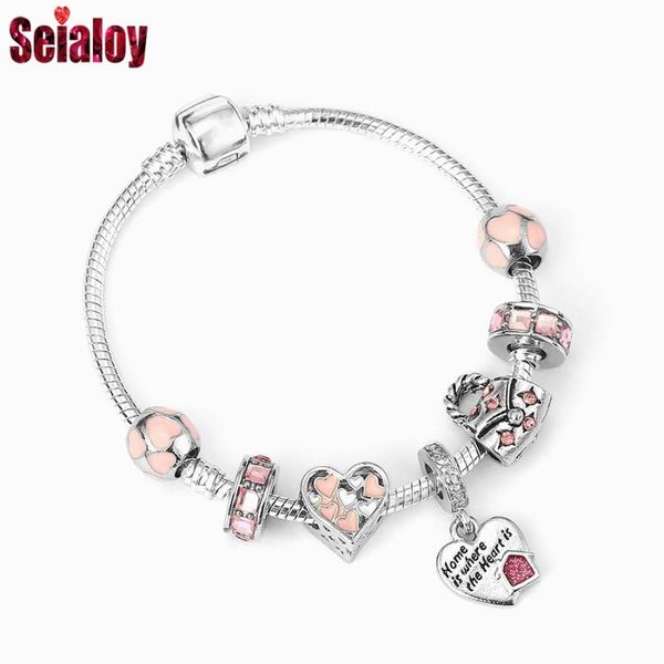 charm bracelets seialoy home is where the heart dangle for women family original pink beads silver color snake chain bracelet, Golden;silver
charm bracelets seialoy home is where the heart dangle for women family original pink beads silver color snake chain bracelet, Golden;silver