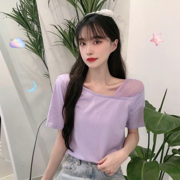 women's t-shirt ins women clothing asymmetric t shirts sweet style summer mesh patchwork tees korean fashion female, White
women's t-shirt ins women clothing asymmetric t shirts sweet style summer mesh patchwork tees korean fashion female, White