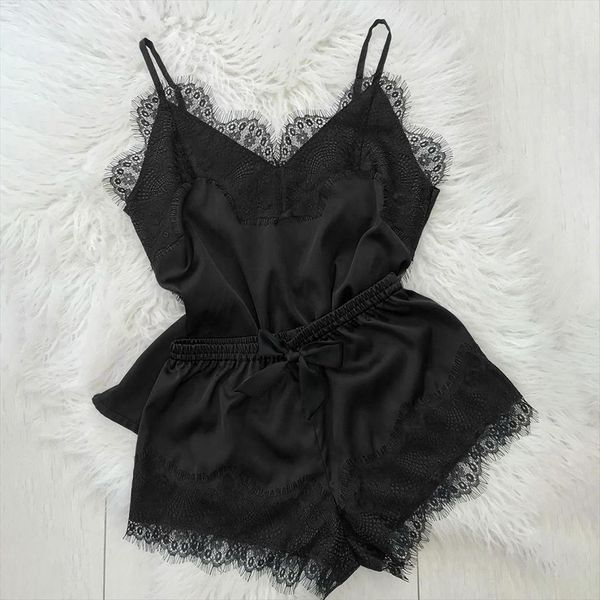 satin pajama set women sleepwear black lace v neck pyjamas sleeveless cute cami and shorts, Black;red
satin pajama set women sleepwear black lace v neck pyjamas sleeveless cute cami and shorts, Black;red