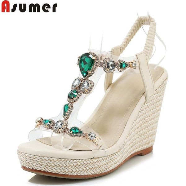 summer sandals women elegant prom wedding shoes crystal genuine leather platform wedges, Black
summer sandals women elegant prom wedding shoes crystal genuine leather platform wedges, Black