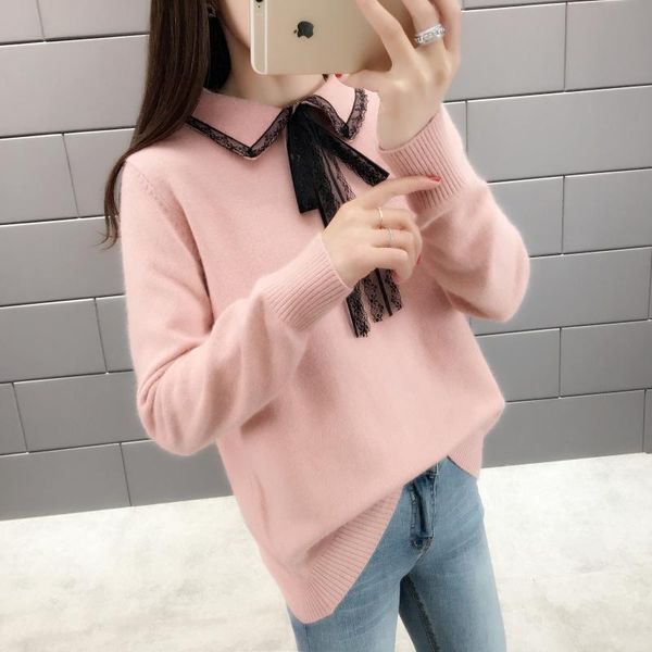 women's sweaters zity korean fashion clothing women casual pullover and turn down collar knit pull jumpers bow lace sweater ladies, White;black
women's sweaters zity korean fashion clothing women casual pullover and turn down collar knit pull jumpers bow lace sweater ladies, White;black