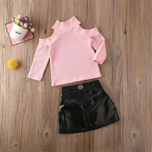 toddler kids baby girls clothes set long sleeve knitted off shoulder pink pullover sweater black pu leather skirt outfit, White
toddler kids baby girls clothes set long sleeve knitted off shoulder pink pullover sweater black pu leather skirt outfit, White