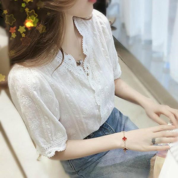 women's blouses & shirts 2021 short-sleeved lace shirt female summer super fairy hollow half-sleeved with wide-leg pants skirt, White
women's blouses & shirts 2021 short-sleeved lace shirt female summer super fairy hollow half-sleeved with wide-leg pants skirt, White