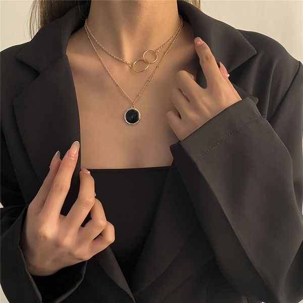european cool double ring buckle necklace black ellipse metal pendant thin chains women business suit dress wear gold link jewelry accessori, Silver
european cool double ring buckle necklace black ellipse metal pendant thin chains women business suit dress wear gold link jewelry accessori, Silver