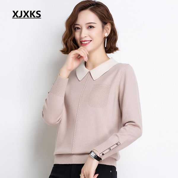 women's sweaters xjxks 2021 autumn winter cashmere knitted sweater women pullover fashion lapel casual, White;black
women's sweaters xjxks 2021 autumn winter cashmere knitted sweater women pullover fashion lapel casual, White;black
