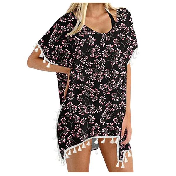 women's swimwear cover up boho beach dress trim kaftan chiffon tassels swimsuit loose bikini ups wear #3g, White;black
women's swimwear cover up boho beach dress trim kaftan chiffon tassels swimsuit loose bikini ups wear #3g, White;black