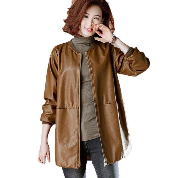 women's leather & faux spring and autumn plus size coat women 2021 loose zipper baseball uniform fashion temperament pu jacket gh691, Black
women's leather & faux spring and autumn plus size coat women 2021 loose zipper baseball uniform fashion temperament pu jacket gh691, Black