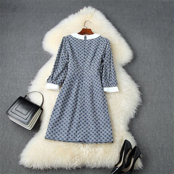 designer autumn clothes for the women fashion peter collar dress geometric embroidery, Black;gray
designer autumn clothes for the women fashion peter collar dress geometric embroidery, Black;gray