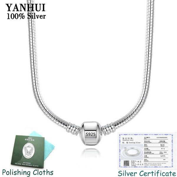 2020 fine 3mm 45cm 925 silver snake chain necklace with certificate fit original beads charms pendants diy jewelry gift 
2020 fine 3mm 45cm 925 silver snake chain necklace with certificate fit original beads charms pendants diy jewelry gift
