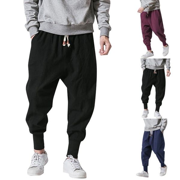 men's pants men joggers sport cotton-linen solid elastic waist drop-crotch casual trousers calças masculinas #01, Black
men's pants men joggers sport cotton-linen solid elastic waist drop-crotch casual trousers calças masculinas #01, Black
