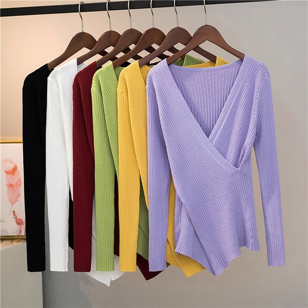 cross v-neck slim sweater winter autumn korean long-sleeved upper knit pullover bottoming women pullovers 210420, White;black
cross v-neck slim sweater winter autumn korean long-sleeved upper knit pullover bottoming women pullovers 210420, White;black