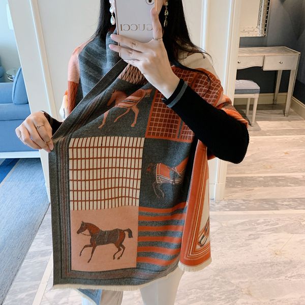 korean and new imitation cashmere scarf women's stripe color matching lattice thickened warm double-sided shawl, Blue;gray 
korean and new imitation cashmere scarf women's stripe color matching lattice thickened warm double-sided shawl, Blue;gray