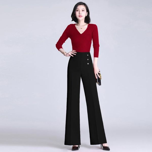 women's pants & capris autumn woman wide leg comfortable loose long trousers female high waist breasted casual streetwear lady simple, Black;white 
women's pants & capris autumn woman wide leg comfortable loose long trousers female high waist breasted casual streetwear lady simple, Black;white