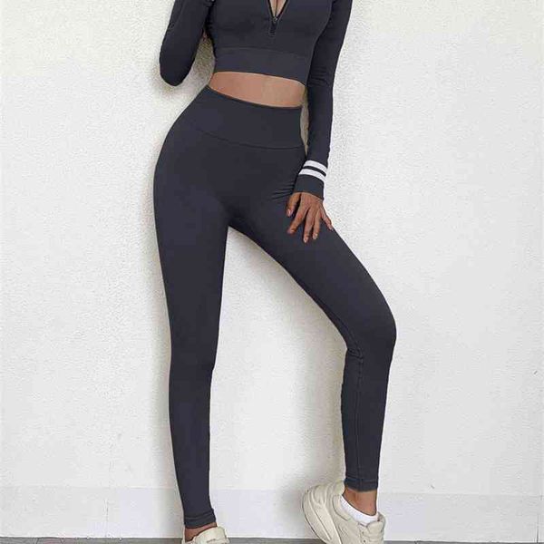 women fitness suit 2pcs yoga set long sleeve crop high waist elastic leggings workout sport clothes leggins mujer, Black;white
women fitness suit 2pcs yoga set long sleeve crop high waist elastic leggings workout sport clothes leggins mujer, Black;white
