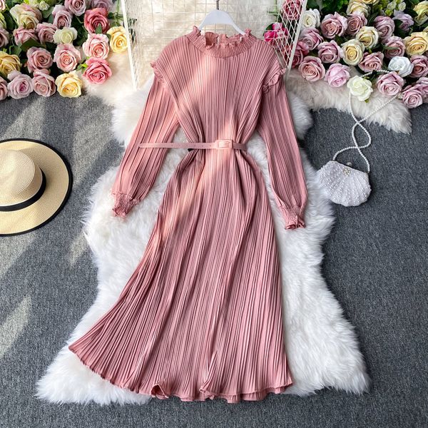 casual dresses autumn women elegant slim stand collar knee-length ladies sashes long sleeves vintage pleated oup4, Black;gray
casual dresses autumn women elegant slim stand collar knee-length ladies sashes long sleeves vintage pleated oup4, Black;gray