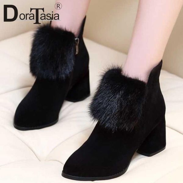 winter ankle boots woman fashion flock add fur warm square high heels round toe slip on size 34-43, Black
winter ankle boots woman fashion flock add fur warm square high heels round toe slip on size 34-43, Black