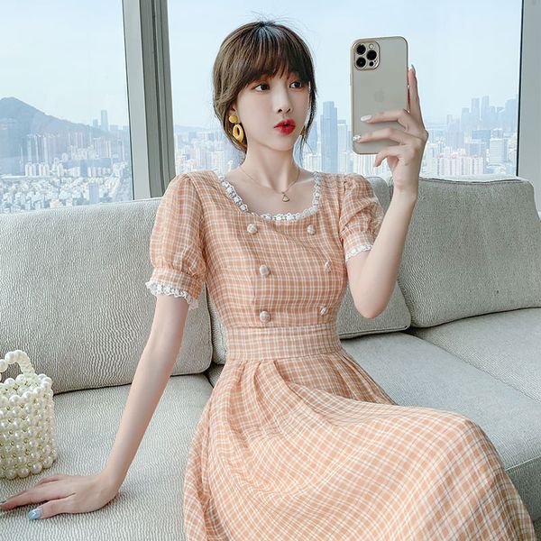 plaid woman dress lace summer new short sleeve korean chic clothing mid-calf casual cute sweet girls empire back zipper, Black;gray
plaid woman dress lace summer new short sleeve korean chic clothing mid-calf casual cute sweet girls empire back zipper, Black;gray