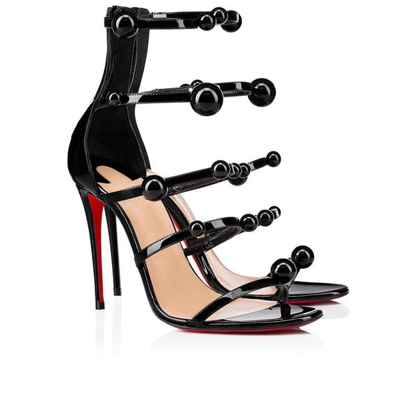 women shoes luxury designer brand beading sandals summer sophisticated fashion open toes patent leather high heel red bottom atonana 100mm, Black
women shoes luxury designer brand beading sandals summer sophisticated fashion open toes patent leather high heel red bottom atonana 100mm, Black