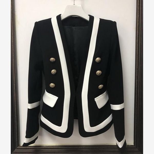 women's suits & blazers high street fashion 2021 designer blazer classic black white color block metal buttons jacket outer wear, White;black
women's suits & blazers high street fashion 2021 designer blazer classic black white color block metal buttons jacket outer wear, White;black