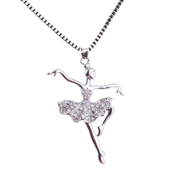 rhinestone angel ballet girl hanging necklace statement pendant 181130-10 necklaces, Silver