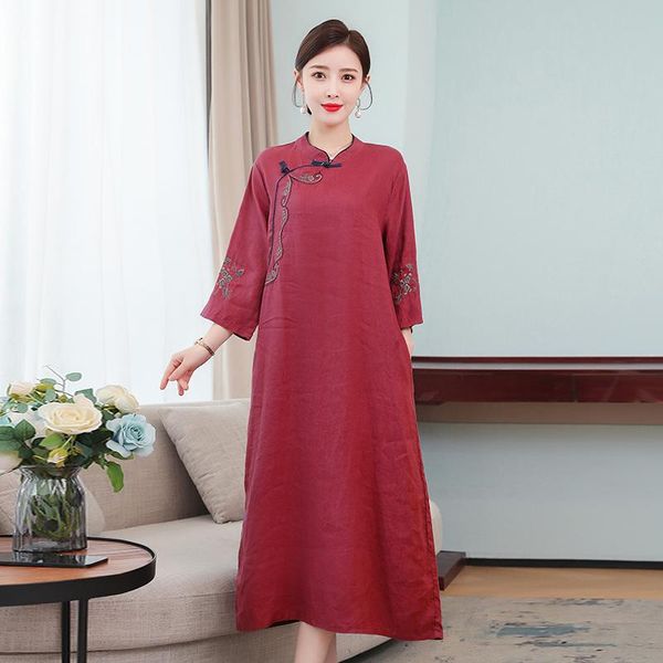 casual dresses coigarsam 4xl plus size cheongsam three quarter sleeve women dress vintage embroidery purple red dark blue 2050, Black;gray
casual dresses coigarsam 4xl plus size cheongsam three quarter sleeve women dress vintage embroidery purple red dark blue 2050, Black;gray