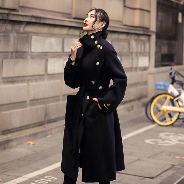 women's wool & blends woman solid woolen coat female casual windbreaker mid-long basic jacket autumn winter ladies outwear q172, Black
women's wool & blends woman solid woolen coat female casual windbreaker mid-long basic jacket autumn winter ladies outwear q172, Black