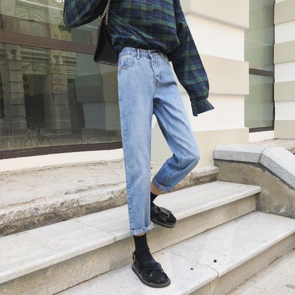 women's jeans high waisted daddy pants korean loose fit straight beige harun cropped in spring 2021, Blue
women's jeans high waisted daddy pants korean loose fit straight beige harun cropped in spring 2021, Blue