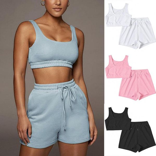 women's tracksuits casual solid sportswear yoga two piece sets women 2021 crop and drawstring shorts matching set summer athleisure out, Gray
women's tracksuits casual solid sportswear yoga two piece sets women 2021 crop and drawstring shorts matching set summer athleisure out, Gray