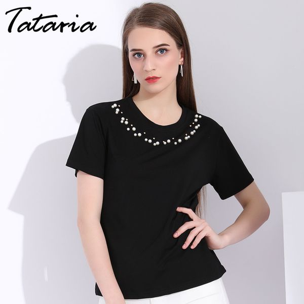 summer pearls beading t shirt women white beads black tshirt t- cotton t-shirts for beaded tee femme 210514
summer pearls beading t shirt women white beads black tshirt t- cotton t-shirts for beaded tee femme 210514