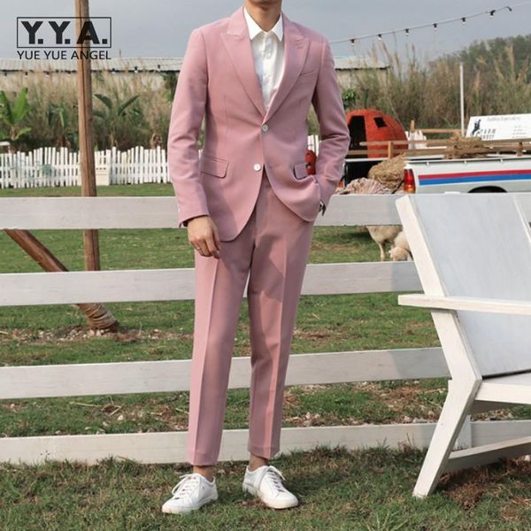 men's suits & blazers mens wedding groom pink sets fashion single breasted blazer straight pants two piece men korean style matching se, White;black
men's suits & blazers mens wedding groom pink sets fashion single breasted blazer straight pants two piece men korean style matching se, White;black