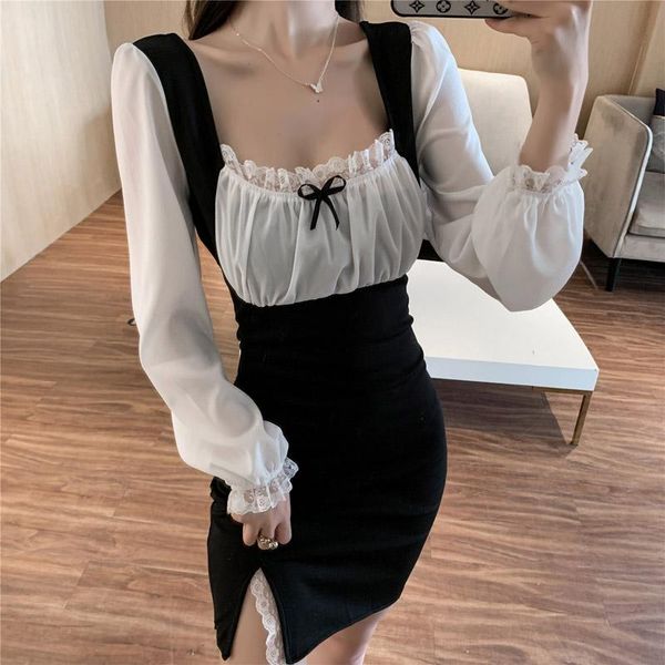 lucyever elegant women mini dress lace black white patchwork long sleeve bow square collar fashion ladies party vestidos casual dresses, Black;gray
lucyever elegant women mini dress lace black white patchwork long sleeve bow square collar fashion ladies party vestidos casual dresses, Black;gray