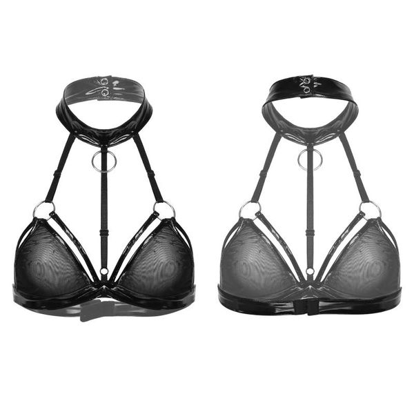 bras womens erotic lingerie black bra halter neck patent leather o-ring see-through mesh patchwork bralette underwear, Red;black
bras womens erotic lingerie black bra halter neck patent leather o-ring see-through mesh patchwork bralette underwear, Red;black