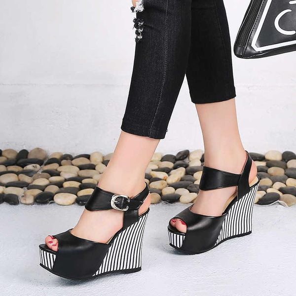 sandals large size 32-45 sweet style open toe platform women's shoes wedge high heels party, Black
sandals large size 32-45 sweet style open toe platform women's shoes wedge high heels party, Black