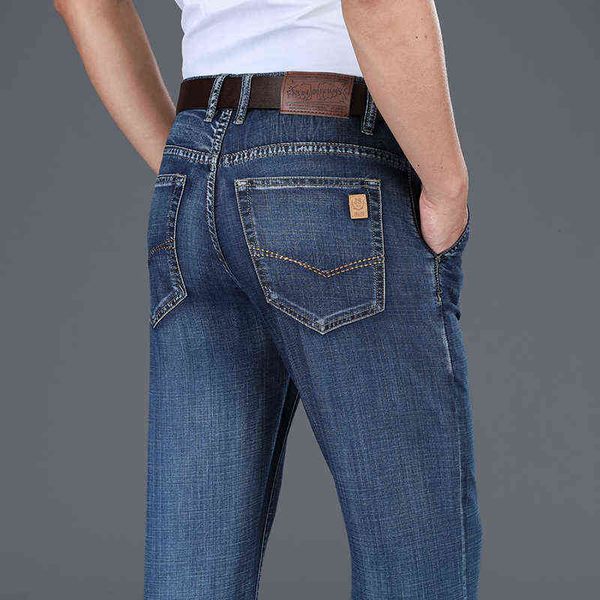 cotton elastic 2021 spring and summer busins jeans slim fit work high waist men's pants, Blue 
cotton elastic 2021 spring and summer busins jeans slim fit work high waist men's pants, Blue