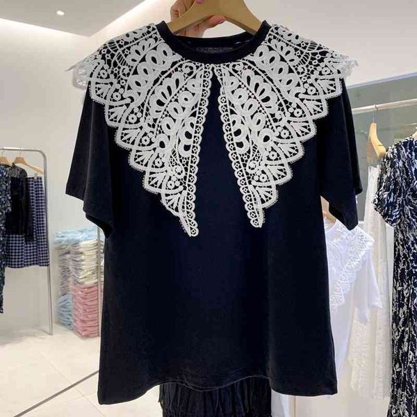 summer lace hook flower t shirt for women hollow out peter pan collar woman tshirts short sleeve solid for women 210514, White
summer lace hook flower t shirt for women hollow out peter pan collar woman tshirts short sleeve solid for women 210514, White