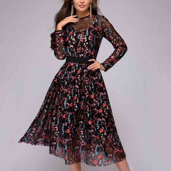 women dresses fashion floral printed long sleeve thin evening party dress suitable female ladies dress, Black;gray
women dresses fashion floral printed long sleeve thin evening party dress suitable female ladies dress, Black;gray