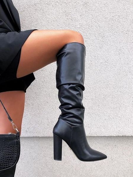 boots block heel pleated women pointed toe fashion stylish outfit dress runway knee high zipper ladies, Black
boots block heel pleated women pointed toe fashion stylish outfit dress runway knee high zipper ladies, Black