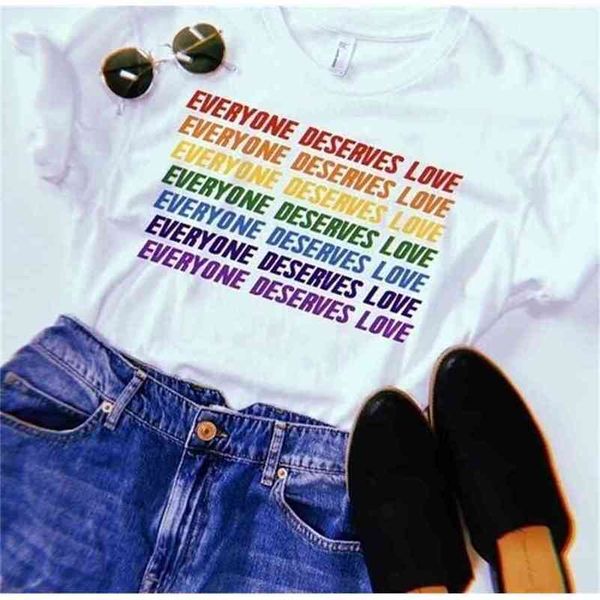 summer style fashion tee everyone deserves love rainbow color t-shirt tumblr lgbt gay pride slogan 210512, White
summer style fashion tee everyone deserves love rainbow color t-shirt tumblr lgbt gay pride slogan 210512, White