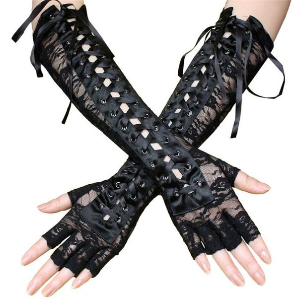 bridal gloves long black lace tie up women party half finger tight dance prom barato accessoire mariage 39*10cm, White
bridal gloves long black lace tie up women party half finger tight dance prom barato accessoire mariage 39*10cm, White