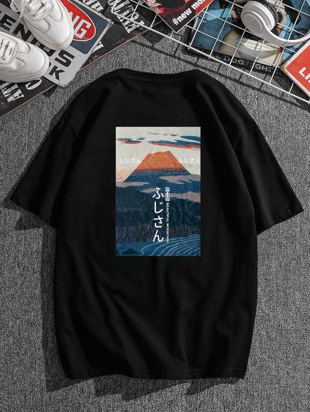 men mount fuji and japanese letter graphic tee k2ya#, White;black 
men mount fuji and japanese letter graphic tee k2ya#, White;black
