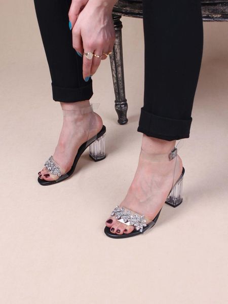 women's sandals black stone heeled shoes 2021 summer season dress