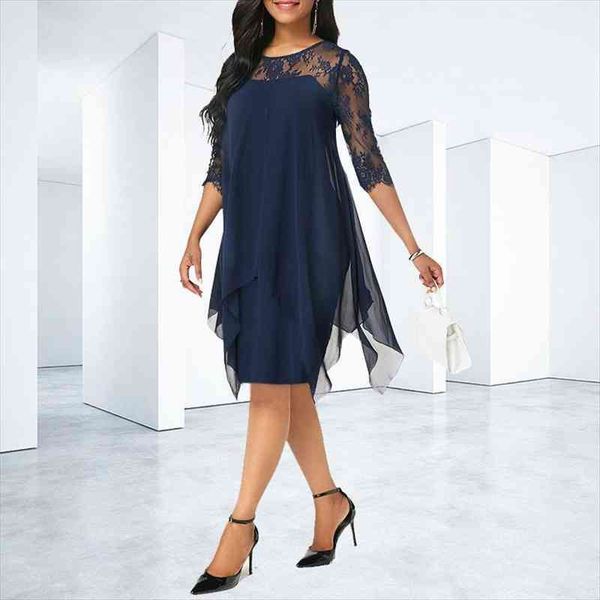 plus size dress chiffon dresses women fashion chiffon overlay three quarter sleeve stitching irregular hem lace dress, White
plus size dress chiffon dresses women fashion chiffon overlay three quarter sleeve stitching irregular hem lace dress, White